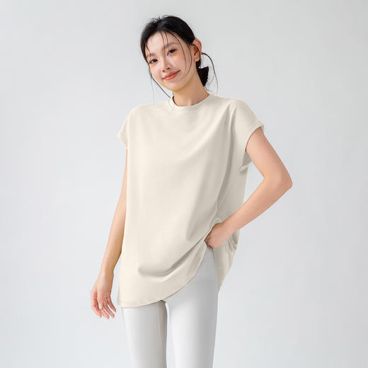 跃牌【美西西系列】设计感百搭复古文艺小飞袖中长款运动健身宽松上衣女DX-518 商品图0