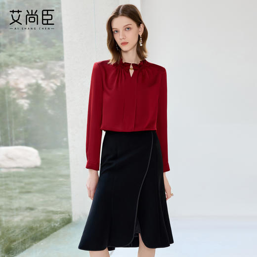 艾尚臣红色气质衬衫套装裙女早秋高级感设计感职业装轻职场工作服 商品图2