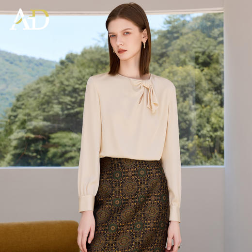 AD高级感小众雪纺衬衫女2025新款气质杏色长袖上衣轻熟风通勤衬衣 商品图1