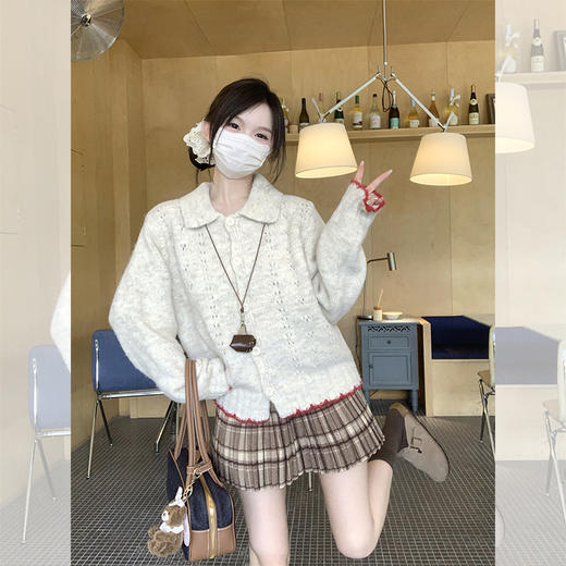 西遇慵懒风针织外套女秋季新款polo领纽扣宽松毛衣开衫SS051619 商品图4