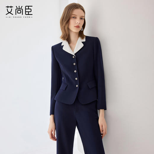 艾尚臣2025新款藏青色西装气质优雅西服套装时尚通勤正装两件套 商品图1