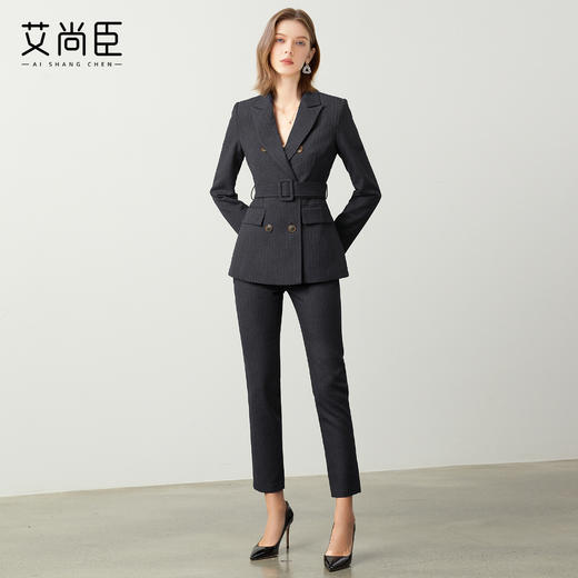 艾尚臣藏青色西装套装女2025新款秋冬职业装正式场合通勤西服套裤 商品图2