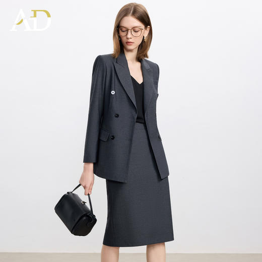 AD高级感碳灰色西装套装女2025新款气质名媛范职业装天丝羊毛半裙 商品图3