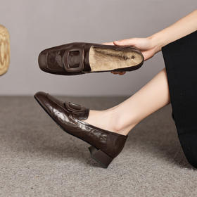 【预售5天】真皮加绒乐福鞋，中跟方头英伦小皮鞋MD&87-316m