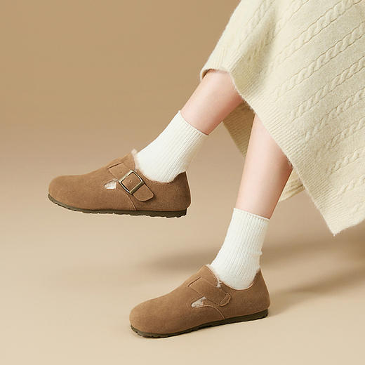 西遇全包勃肯鞋女加绒冬季新款软底外穿棉鞋保暖一脚蹬毛毛鞋V4147863 商品图2