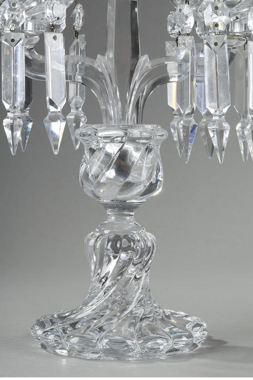 独角鹿西洋古董 20世纪法国水晶工坊巴卡拉出品Médaillon圆雕纹款双枝头水晶烛台一对 商品图4