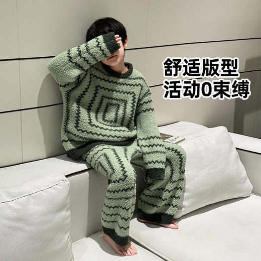 2025秋冬新款半边绒儿童珊瑚绒睡衣 熊猫圆圆男童家居服 保暖套装 商品图7