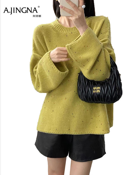 【浣熊绒羊毛针织】阿菁娜秋季新款浣熊绒羊毛针织衫云朵感小暖炉宽松毛衣复古慵懒风多色可选F30D302003 商品图2
