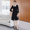 AD黑色雪尼尔接拼醋酸领连衣裙女秋冬季新款小香风黑白撞色西装裙 商品缩略图0
