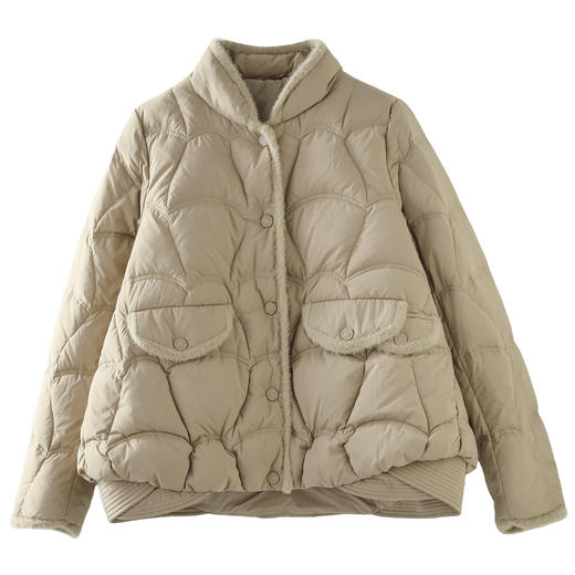 百媚生 复古文艺水貂毛相拼立领小香风轻羽绒外套TN2502 商品图3