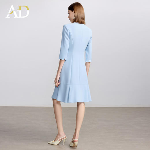 AD气质V领蓝色连衣裙女士职业装西服裙2025新款单排扣荷叶边裙子 商品图4