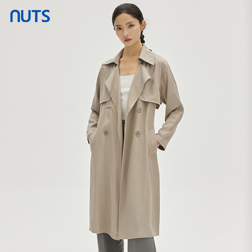 NUTS商场同款春秋纯色韩版简约休闲宽松长款风衣外套女333041049 商品图1