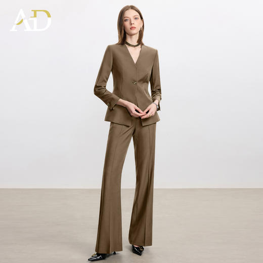 AD卡其色职业套装女秋冬季气质小香风百搭西装阔腿裤高级感正装 商品图3