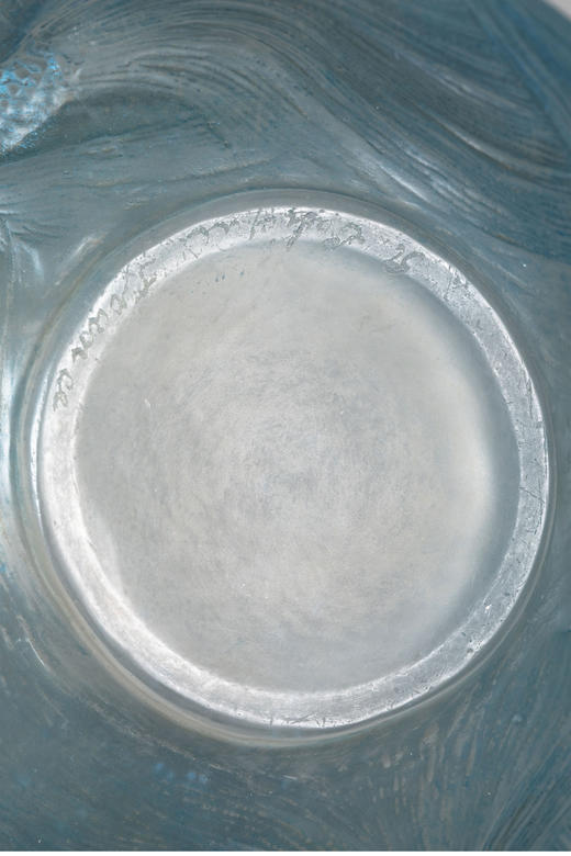 独角鹿西洋古董 1924年法国水晶工坊莱俪LALIQUE设计出品「Formose锦鲤」主题蓝色水晶花瓶 商品图5