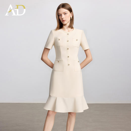 AD米白色小香风日常通勤连衣裙女2025新款夏季前台接待美容院工作 商品图1