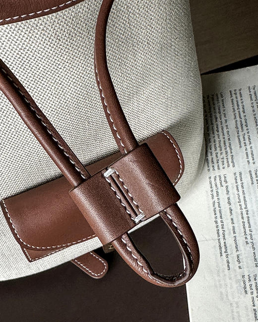 单品包邮 现货 THS-无 大牛工厂 lp家帆布拼皮水桶双肩包 CQ1420 商品图4