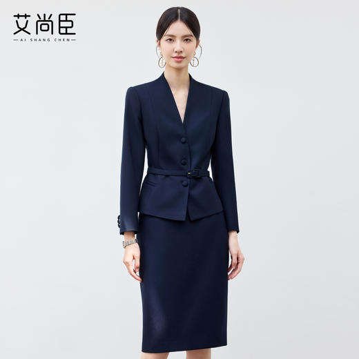 艾尚臣藏青色气质轻熟风职业西装套裙珠宝店酒店职收腰显瘦工作服 商品图1