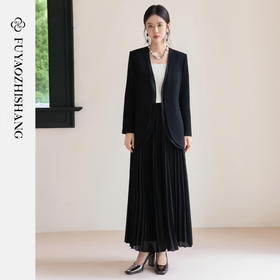 FUYAO扶摇 轻奢小香风西装套装女秋冬黑色高级感醋酸西服两件套