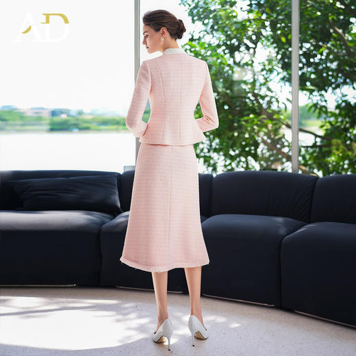 AD韩系早秋穿搭一整套2025新款浅粉色手工拉毛小香风套装流苏伞裙 商品图4