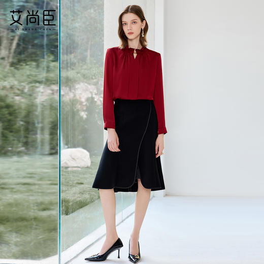 艾尚臣红色气质衬衫套装裙女早秋高级感设计感职业装轻职场工作服 商品图1