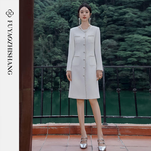 FUYAO扶摇 小香风连衣裙女秋冬新款精致高级感法式显瘦粗花呢裙子 商品图3