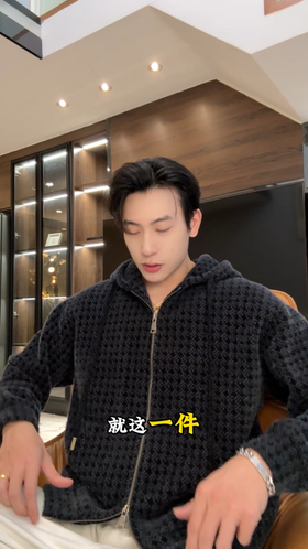 WY1100SDSA男士秋冬新款痞帅男装潮牌绒毛拉链开衫连帽卫衣暗纹百搭上衣