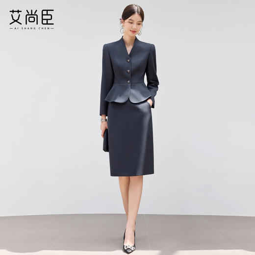 艾尚臣2025新款青灰色轻奢西装套装酒店前台珠宝店气质时尚两件套 商品图4
