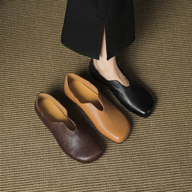 【预售5天】文艺复古v口平底单鞋简约百搭小众设计感奶奶鞋MLD&AC1747