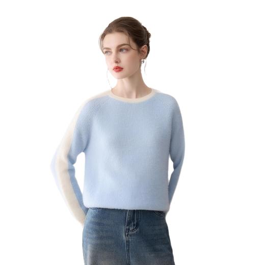 「高货rg」全新升级【铂金会员735/天猫999/差价264】(75012)洛诗琳气质100纯山羊绒衫2025冬季圆领元宝针加厚拼色毛衣 商品图4