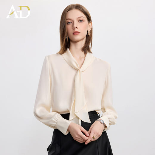 AD法式优雅飘带气质宽松垂坠感纯色衬衫女2025秋季新款百搭职业装 商品图2