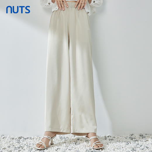 NUTS商场同款夏季纯色简约宽松松紧腰阔腿休闲长裤女325073313 商品图0