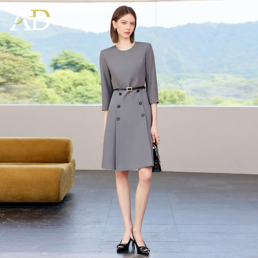 AD职场通勤连衣裙女秋季灰色七分袖职业装西服裙子2025新款工作服 商品图0