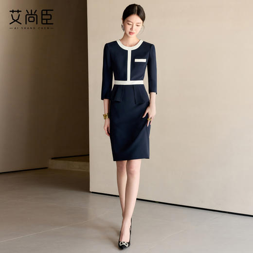 艾尚臣高级感藏青色连衣裙气质时尚职场正式场合修身显瘦工作服 商品图4