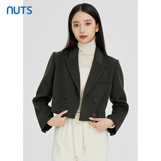 NUTS商场同款秋冬款纯色简约气质时尚百搭短款毛呢外套女241154100 商品图1