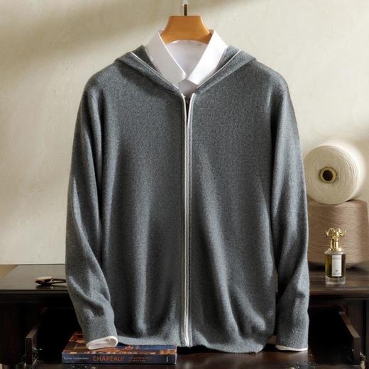 【康赛妮百分百纯山羊绒】开衫男12针连帽亲肤保暖开衫百搭外套 商品图0