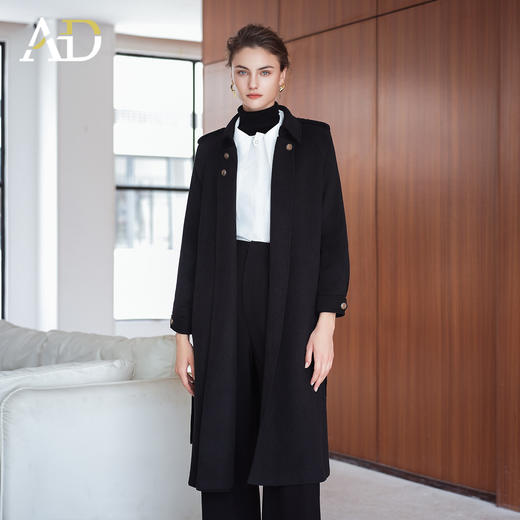 AD羊毛大衣女秋冬2025新款宽松直筒翻领风衣外套高端收腰黑色呢子 商品图3