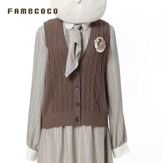 Famecoco范可儿文艺复古马夹百搭V领刺绣叠穿马甲坎肩FAB6CA006 商品图4