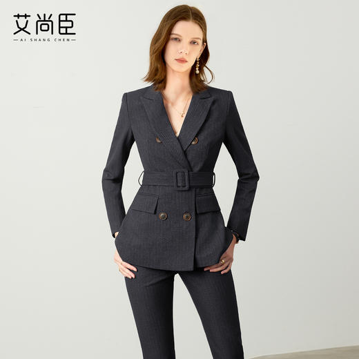 艾尚臣藏青色西装套装女2025新款秋冬职业装正式场合通勤西服套裤 商品图0