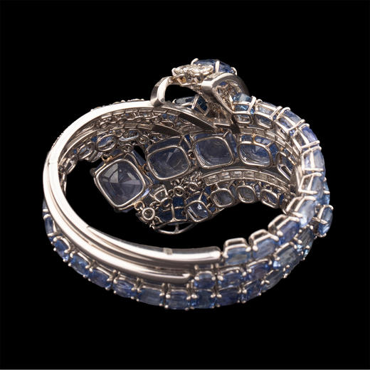 独角鹿西洋古董 1950年代美国出品铂金镶嵌钻石及蓝宝石手镯 商品图6