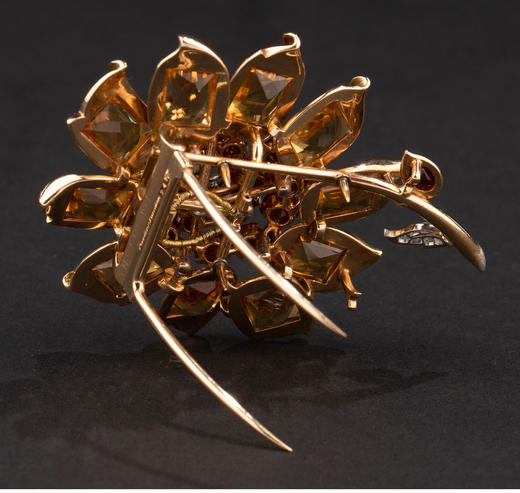 独角鹿西洋古董 1940年代出品18k黄金镶嵌黄水晶及钻石「向日葵」主题胸针 商品图5