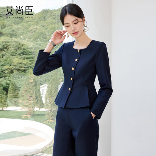 艾尚臣高级感藏青色西装气质优雅百搭酒店经理前台正式场合职业装 商品图2