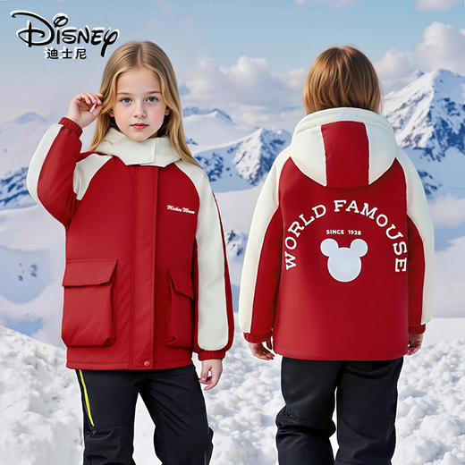 Disney/迪士尼儿童冲锋衣外套男女中大童撞色连帽休闲夹克外套秋冬新款 商品图2