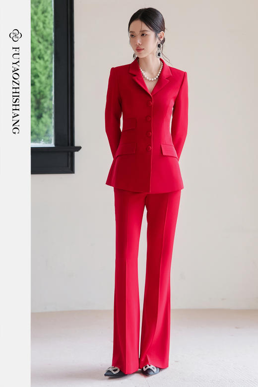 FUYAO扶摇 中国红西装套装女2025新款醋酸正装晚宴年会主持人穿搭 商品图5