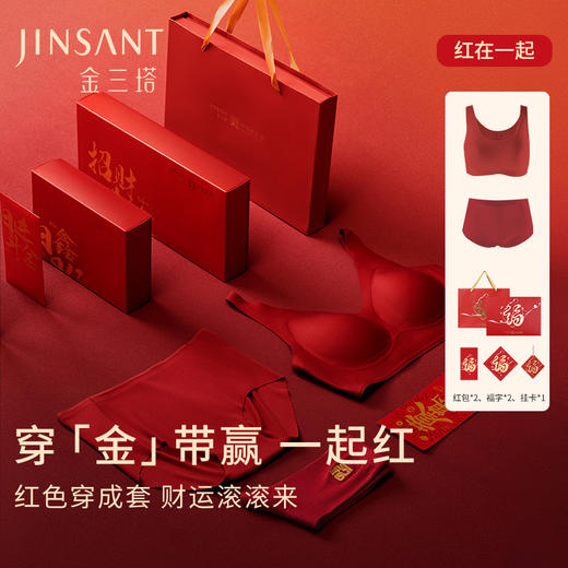 一起红】金三塔桑蚕丝文胸套装红色婚庆软支撑文胸内裤本命年    NZFDB301LH 商品图5