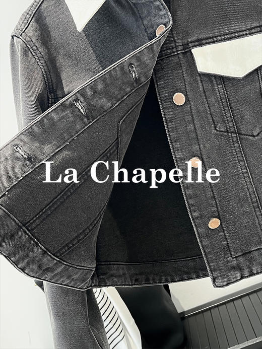 会员福利【精美刺绣牛仔】拉夏贝尔/La Chapelle高级感国风提花刺绣设计感牛仔外套撞色翻领夹克短外套 商品图8