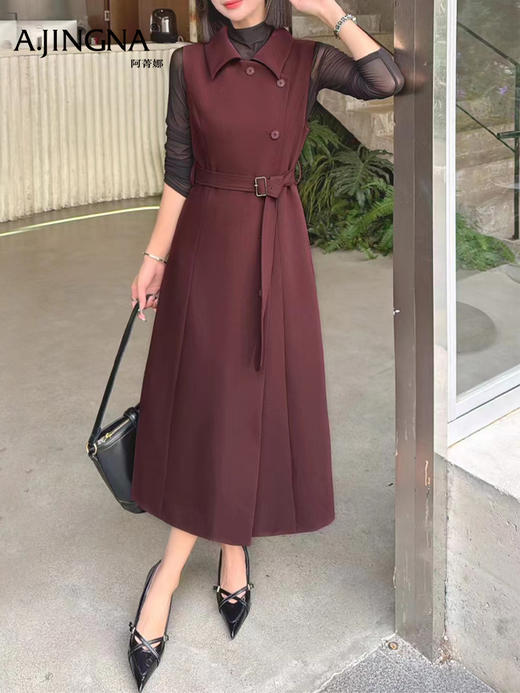 【无袖西装裙】阿菁娜秋季新款大女主无袖西装裙翻领收腰显瘦F30D212002 商品图3