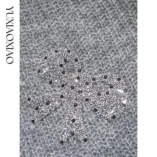 余潇潇【月半威尼斯】马海毛绵羊毛混纺蝴蝶结钻饰V领开衫&圆领毛衣 商品图2