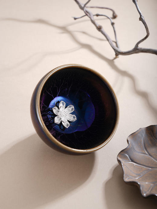 子佩集【福海鱼莲】S990银摆件【YSYCJ006】茶具品茗杯茶杯原创作品蓝色花丝莲花金鱼2509 商品图4