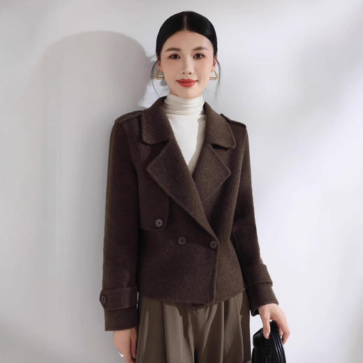百媚生 双面呢纯羊毛大衣短款双排扣气质休闲西装领显瘦小个子百搭外套 商品图3