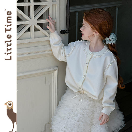 littletime女童毛衣2025秋冬新款儿童洋气繁星珍珠针织开衫女上衣 商品图0